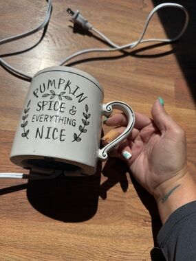 Scentsy Cream Ceramic Mug Warmer with 'Pumpkin Spice & Everything Nice' Script